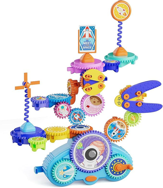 STEM Gears Toys for Kids Ages 3+, Creative Learning Building Blocks, 20Pcs Educational Construction Toy Set, Electric & Manual Dual Mode, Versatile Gear Playset Gift for Boys & Girls
