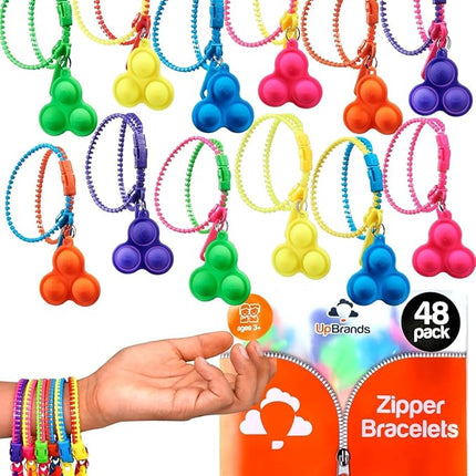 UpBrands 48 Upgraded Pop-It Zipper Bracelets For Kids, ADHD Fidget Toys, Fidgets For Kids, Anxiety Relief Fidget Toys, Kit For Halloween Trinkets, Goody Bags & Easter Eggs Hunt Fillers
