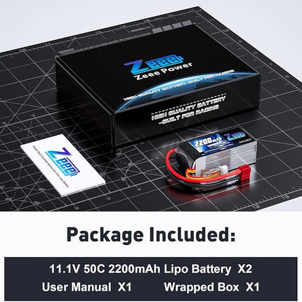 Zeee 3S Lipo Battery 2200mAh 11.1V 50C Shorty Pack Battery with T Connector for RC Car Truck Vehicles RC Boat RC Drone Airplane Quadcopter Helicopter FPV RC Hobby Models (2 Pack)