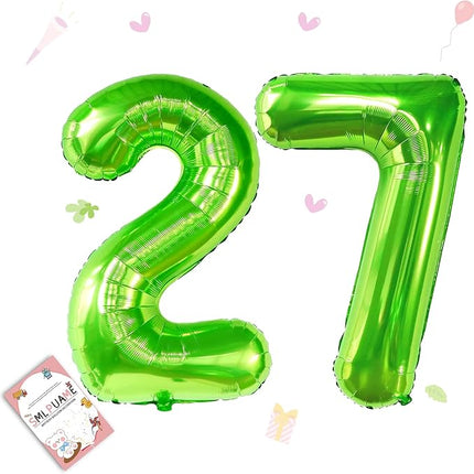 Smlpuame 40 inch Number Balloon 0-9 Green Large Number 27 Balloons,Digital Balloons for Birthday Party Celebration Decorations Supplies, Helium Foil Number Balloons for Wedding Anniversary