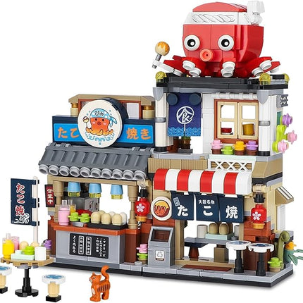 Japanese Street View Takoyaki Shop Mini Building Blocks, MOC Creative Japanese Toys for Girls 6-12 Years Old, 722 Pcs Simulation Architecture Construction Toy, Gift Idea for Kids Adults
