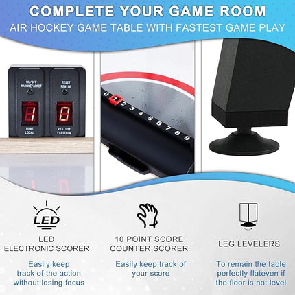 Air Hockey Table, Indoor Powered Air Hockey Game Table w/2 Pucks, 2 Pushers, Stronger Motor & Digital LED Scoreboard for Adults and Kids, Home Game Room, Easy Setup