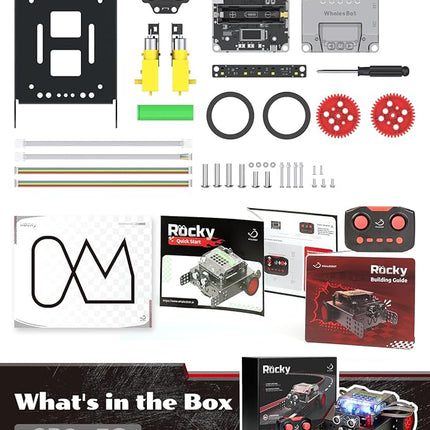 WhalesBot Rocky Smart Robot Car Coding & Remote Control Kit for Kids 8-16, STEM, Modular/Scratch/Python/C Programming, Educational Engineering Science Toy Set