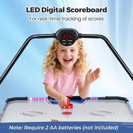 KOTEK 56 Inch Air Hockey Table, Hockey Table Game w/Digital LED Scoreboard & Powerful 12V Motor, Indoor Ice Hockey Table for Game Room, Home, Office with 2 Pucks, 2 Pushers