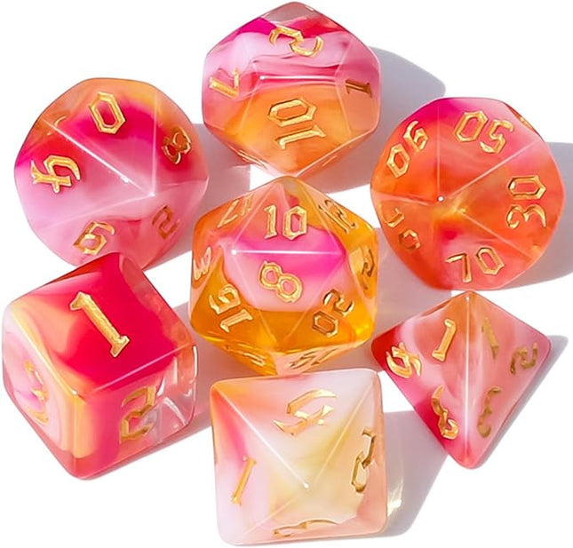 CiaraQ DND Polyhedral Dice Set for Dungeons and Dragons RPG MTG Role Playing Table Games-with 1 Dice Pouch (Pink + Yellow)