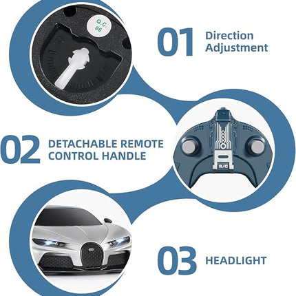 MIEBELY Remote Control Car - 1/24 Scale Fast Rc Race Car, Bugatti Chiron 3.7V 500 mAh Toys with Headlight, Racing Hobby Model Birthday Ideal Gifts for Adults Kids Boys Age 6 7 8 9 10 Year Old