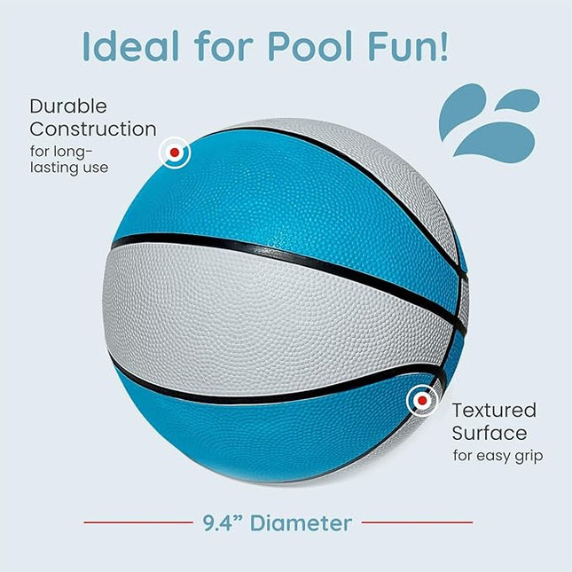 Botabee Official Size Pool Basketball - 9.4" Diameter, Size 7 Waterproof Basket Ball - Textured Grip for in-Water or Outdoor Play - Compatible with Pool Basketball Hoops - White and Blue