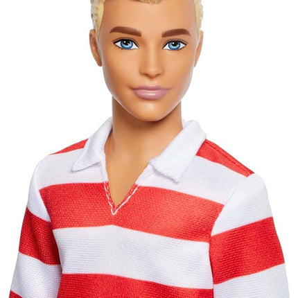 Barbie Fashionistas Ken Doll #241 with Blonde Hair Wearing Red and White Striped Polo Shirt with Pink Shorts, White Crew Socks and Sneakers