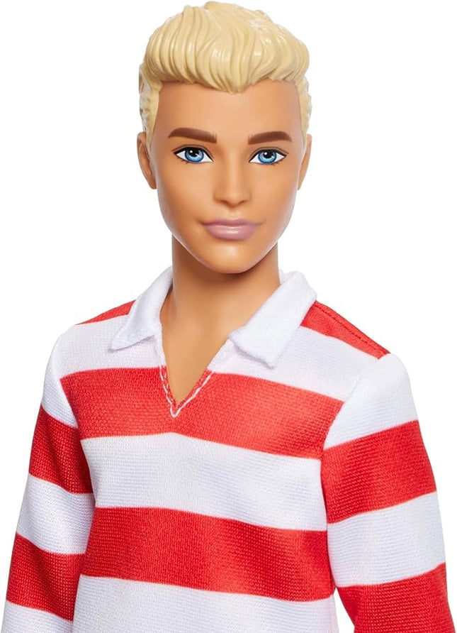 Barbie Fashionistas Ken Doll #241 with Blonde Hair Wearing Red and White Striped Polo Shirt with Pink Shorts, White Crew Socks and Sneakers