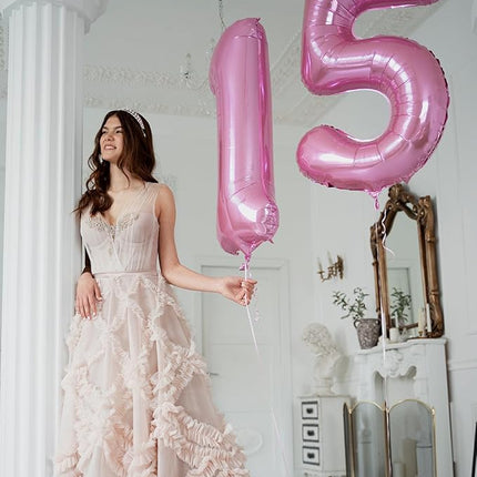 Smlpuame Pastel Pink 5 Balloons, 40 Inch Large Light Pink Foil Number Balloons 0-10, Self-Sealing 5th Birthday Balloon for Girls Women Anniversary Baby Shower Princess Party Decorations Supplies