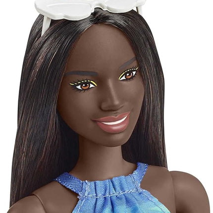 Barbie Loves The Ocean Doll with Brown Hair Weariing Tropical Print Dress & Accessories, Fashion Doll & Clothes Made from Recycled Plastics