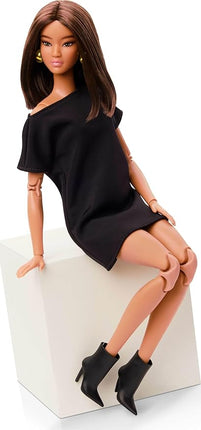 Barbie Basics Model 01 Collector Doll with Brunette Hair, Black Mini Dress & Shoes, Universal-fit Fashions, Posable Body & Swappable Doll Head