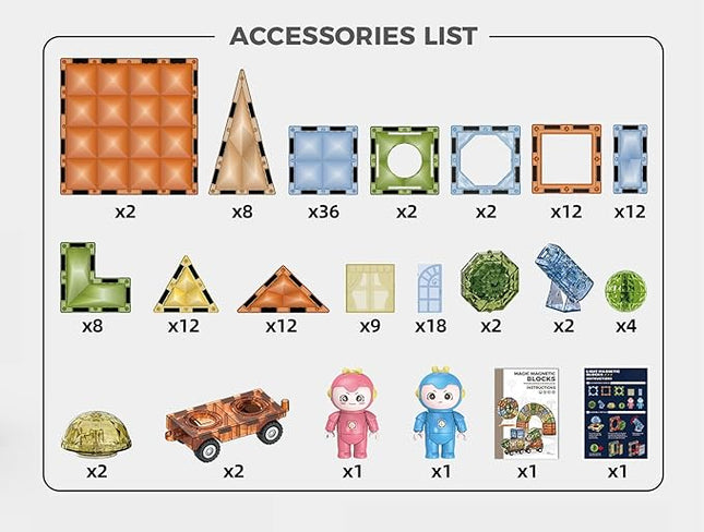 Deluxe Quality Magnetic Tiles Building Set with Attractive Reflective Pattern, LED Lights, Marble Run, and Cars - STEM Educational Toy for Creative Kids Girls Boys 3+ (147 pcs Big Castle with 2 Cars)