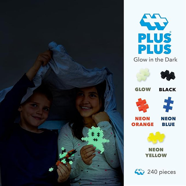 Plus Plus 240 Piece Interlocking Building Blocks for Kids, Open Ended Connecting Toys, Stem Bin Classroom Mini Manipulatives - Glow in Dark Play Tube
