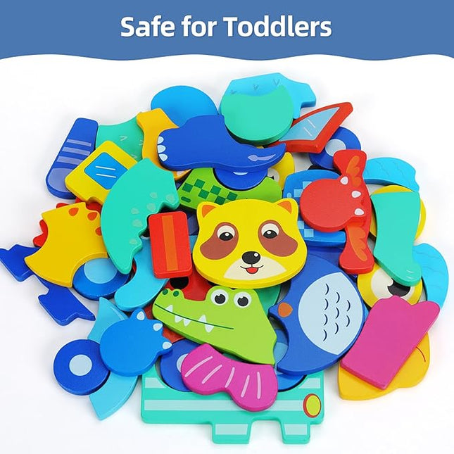 QZMTOY Toddler Puzzles 10 Pack Wooden Puzzles for Toddlers,Montessori Puzzles for 1-3 2-4 Year Old,Infant Baby Learning Toys,Animal Vehicle Shape Jigsaw Puzzles Gift for Boys Girls-Large 3D Blocks…