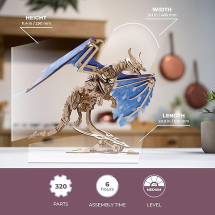 UGEARS 3D Wooden Puzzles for Adults - Windstorm Dragon 3D Puzzle - Mechanical Model Kits for Adults to Build - DIY Building Set Gifts for Fathers Day - 320 Pcs