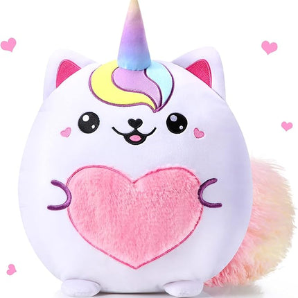 Leyndo Stuffed Unicorn Pillow Plush 14 Inch Cat Plush Toy Unicorn Cat Stuffed Animal Birthday Kitty Plushies Pillow for Christmas Birthday Kids Toddlers Girls Boys Room Sofa Car Decor(Lovely)