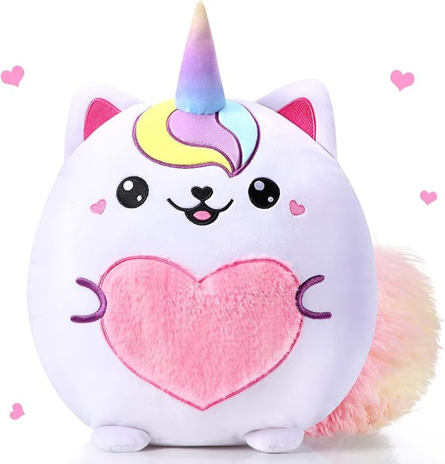 Leyndo Stuffed Unicorn Pillow Plush 14 Inch Cat Plush Toy Unicorn Cat Stuffed Animal Birthday Kitty Plushies Pillow for Christmas Birthday Kids Toddlers Girls Boys Room Sofa Car Decor(Lovely)