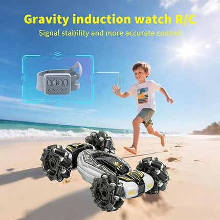 GRANTLEY Gesture Sensing RC Stunt Car - 4WD 2.4GHz Remote&Hand Control Gesture Sensing Car, Double Sided 360° Rotating Off Road Twist Cars with Lights & Music,Gift for Boys Girls