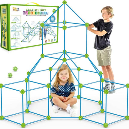 SpringFlower Fort Building Kit for Kids,STEM Construction Toys, Educational Gift for 3 4 5 6 7 8 9 10 11 12 Years Old Boys and Girls,Ultimate Creative Set for Indoor & Outdoors Activity,200 Pcs,Green