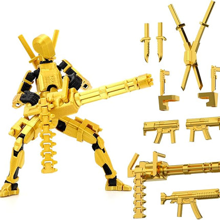 Gatling Gun T13 Titan 13 Action Figure Set【Assembled】, Robot Action Figure 3D Printed robo 13 Action Fidget Toys Dummy Figure Articulated, Lucky 13 for Collectors Desktop Decorations (Golden-Black)