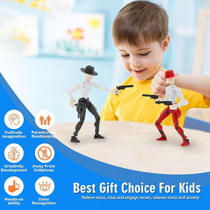 Titan 13 Action Figure, Cowboy Already Assembled T13 Dummy Action Figures for Boys, 2-Pack Cowboy 5.4 inches T Lucky 13 Action Figure, Figura de acción t13, Brown & Blue