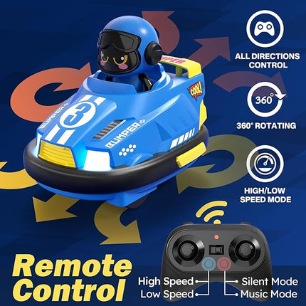 2 Pack Cute Cartoon Remote Control Bumper Car for Toddlers-Mini RC Cars with Light & Sound & 360°Rotating-Race car Toys for 3 4 5 6Year Old Boys Girls Kids-Christmas Birthday Gifts