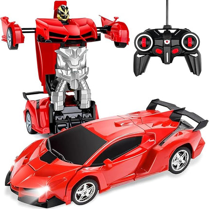 BLOOLILIES Transformable Remote Control Car for Boys 4-7 8-12 Gifts,1:18 Transform Robot Toy Car with 360° Rotating Led Lights & One Button Deformation, Kids Robot Toys for 3 4 5 6 7 8 9 10+ Years Old