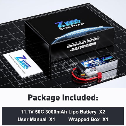 Zeee 3S Lipo Battery 3000mAh 11.1V 50C with T Connector Soft Pack RC Battery for RC Airplane RC Helicopter RC Car RC Truck RC Boat UAV Drone FPV(2 Pack)