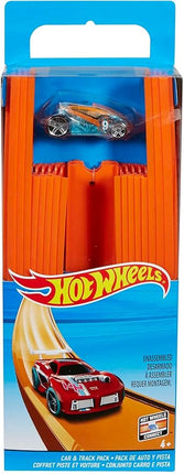 Hot Wheels Toy Car Straight Track Set with 37 Component Building Parts & 1:64 Scale Vehicle