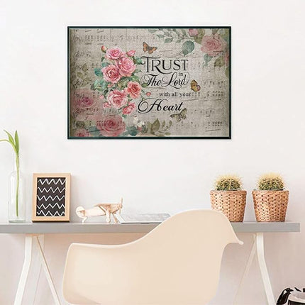 Christian Jigsaw Puzzles 1000 Pieces for Adults, Trust in The Lord Bible Quote with Roses & Sheet Music, Religious Wooden Puzzle for Stress Relief, Faith-Based Gift & Wall Decor