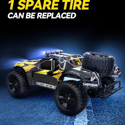 DEERC 9201E 1:10 Large Remote Control Truck with Lights, Fast Short Course RC Car, 48 km/h 4x4 Off-Road Hobby Grade Toy Monster Crawler Electric Vehicle with 2 Rechargeable Batteries for Adult Kid Boy