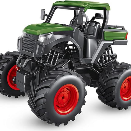 1:16 Remote Control Tractor Toy, RC Monster Truck Toys, 2.4GHz Farm Cars with 2×800mAh, LED Lights, Realistic Working Sounds, Green Toy Vehicle Birthday Gift for Kids Boys Girls 4-12 Year Old