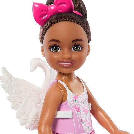 Barbie Toys, Chelsea Ballerina Set, Career Brunette Small Doll with 5 Dance-Themed Accessories Including Swan Wings