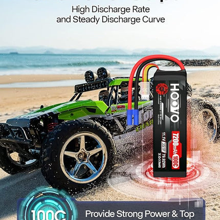 HOOVO 3S 11.1V LiPo Battery 7200mAh 100C RC Battery Softcase EC5 Plug for 1/10 & 1/8 Scale Vehicles VXL RC Cars Boats Planes Drones.