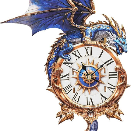 3D Wooden Puzzles for Adults Blue Dragon Clock - Model Building Kit Clock Puzzle Creative Craft Gift Home Deco for DIY Enthusiasts, Brain Teaser Building Set Birthday Gifts