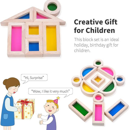 Wood Building Blocks Set 24pcs, Wooden Blocks for Toddlers, Rainbow Sensory Toys, Educational Toys, Preschool Wooden Stacking Toy for Kids