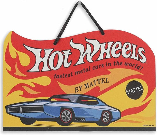 Mattel Hot Wheels Fastest Cars Hanging Metal Sign - Retro Hot Wheels Sign for Kids' Bedroom or Man Cave