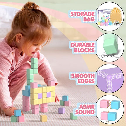 32pcs Magnetic Blocks Building Cubes for Toddlers, Classroom Must Haves Creative Learning Kids Gifts, Preschool Montessori Sensory Autism Magnet Toys for Boys and Girls Ages 3 4 5 6