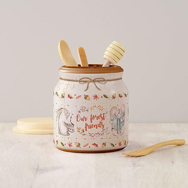 Pintoo 3D Puzzle Jar 96 Plastic Pieces for Adults - Rabbit and Squirrel - Use Includes Divider as Pen and Utensils Holder with Wooden Lid for Kitchen Dining Study Living Room Large [BB1002]