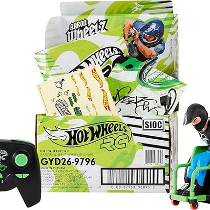 Hot Wheels RC Aaron Wheelz Wheelie Chair, Remote-Control Wheelchair with Motocross Aaron "Wheelz" Fotheringham Figure