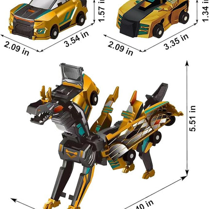 2-in-1 Collision Transformation Dinosaur Car Toy |Magnetic Cars Convertible Robot Toys|DinosaurToys for Kids 3-12 Ideal Christmas Birthday Gift for Boys(Golden)