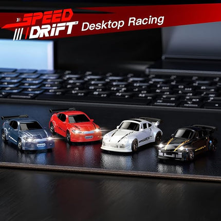 Desktop Mini Size 1:64 Scale 4WD RC Drift Car with Skill-Building Drift Control & LED Lights – Learn Drift Techniques, Fast Charge, Adjustable Throttle, 2.4GHz Remote – Black