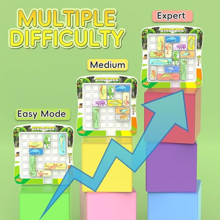 Super Slide Puzzle Games, Brain Teaser with 15 Dinosaur Patterns, Educational Travel Board Game for Kids and Teens-Birthday and Christmas Day Gifts Easter Basket Stuffers for Boys Girls