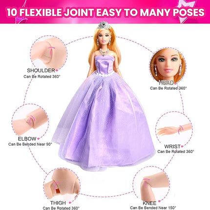 UCanaan 180 Pcs Doll Clothes and Accessories (with Dolls), Princess Gowns, Dresses, Tops, Pants, Jumpsuits, Swimsuits, Shoes, Hangers, etc. Girls Doll Dress Up Toys, Kids Toddler Toys Gifts