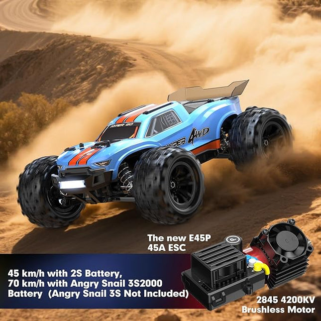 MJX Hyper GO H16MT 1/16 4X4 RTR Brushless Fast RC Cars for Adults, Max 43mph RC Trucks, Portable Remote Control Car for Boys, RC Truck Compatible with 3S Lipo