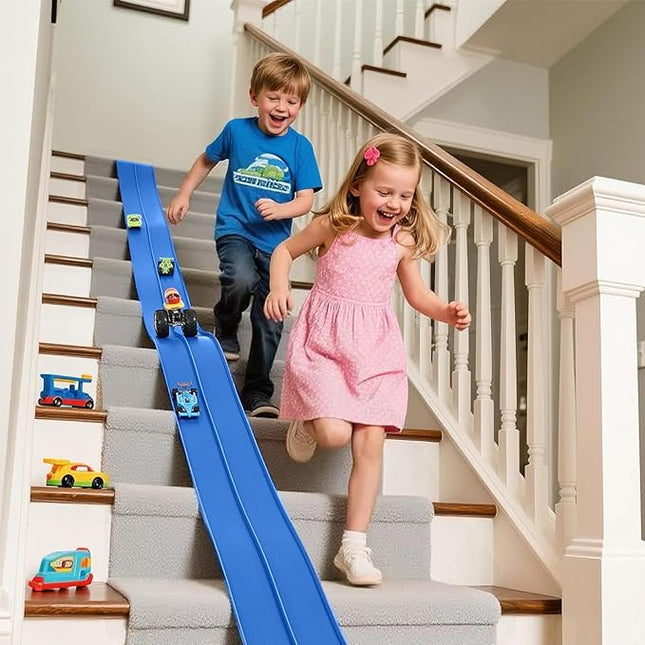 Flex Tracks 15 Ft for Kids, Flexible Race Car Ramp Track with Hot Wheels and Diecast 1/64th Cars, Double-Sided Racetrack with 2 Small Racecars, Toys Gifts for Age 3 4 5 6 7 Years Old Boys Girls Kids