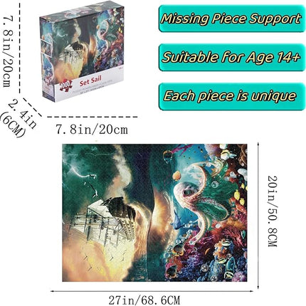 Premium 1000 Piece Jigsaw Puzzle for Adults -27x20 Unique Marine Artwork Pirate shipoctopus Puzzle - Unique Brain Teaser, Difficult and Challenge Large Puzzle Game Toys Gift…
