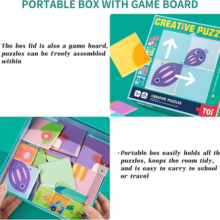 TOI Creative Puzzles for Kids 3-5, Educational Game for 3+ Year Old, Brain Teaser Jigsaw Puzzle with Game Board, Toddler Preschool Learning Activity Color Shape Cognition