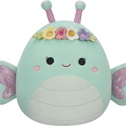 Squishmallows Original 8-Inch Reina Green Butterfly with Flower Crown - Official Jazwares Large Plush